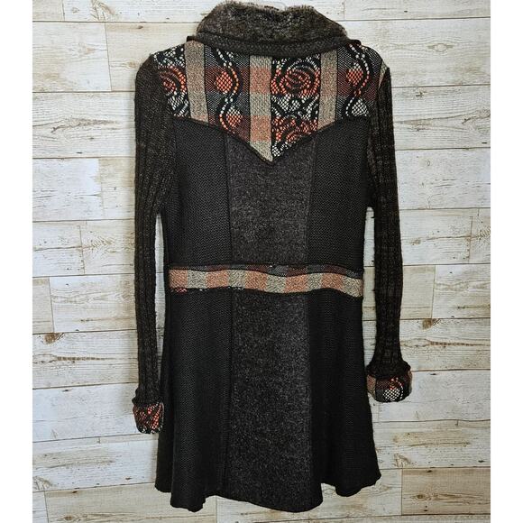 Sioni Sweater Coat Size Medium Cardigan Wool Mohair Brown Boho Cottage Patchwork - Picture 3 of 15